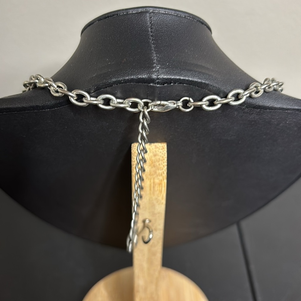 Abalone Disc Silver Tone Chain Link Necklace Statement - Picture 4 of 7
